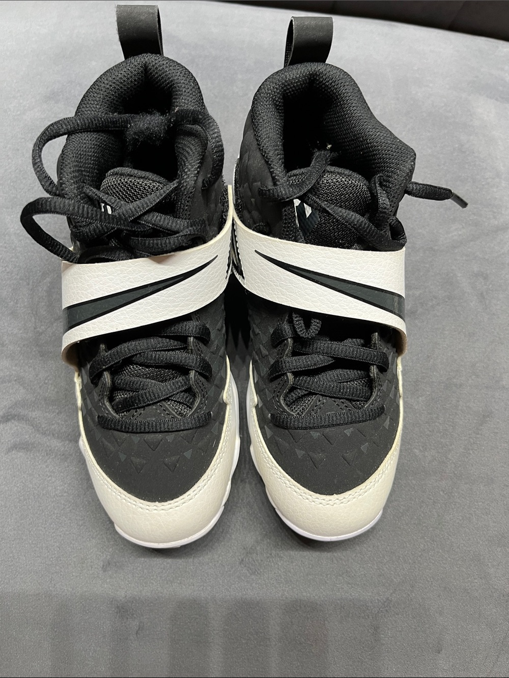 Nike Force Air Trout Kids Black and White Strap Mid-Top Sneakers